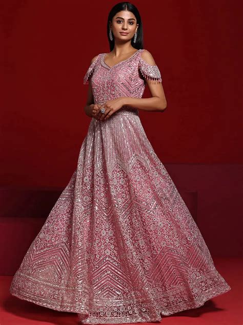 Buy Libas Art Pink Embellished Nylon Gown With Dupatta Online at Rs ...