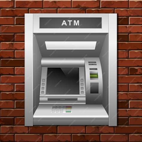 atm bank cash machine on a brick wall background | Premium Vector