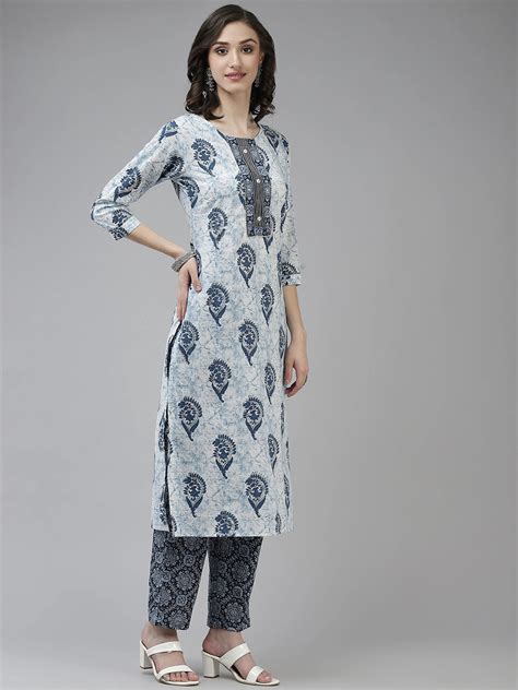 White & Blue Printed Gotta Patti Dupatta Set freeshipping - Yufta Store