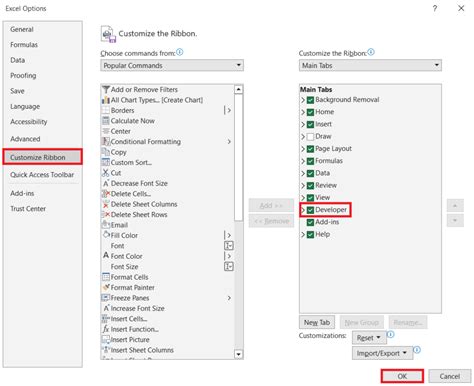 Adding Developer Tab in Excel 的图像结果