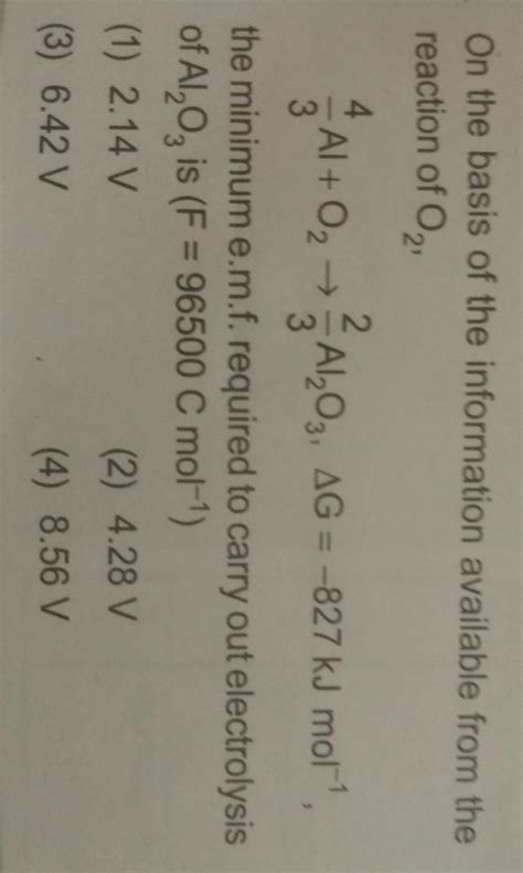 On the basis of the information available from the reaction, (4/3)Al ...