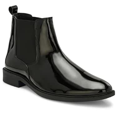 Buy AFROJACK Men's Chelsea Boots | High Ankle Slip On Synthetic Patent ...