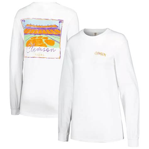 Women's White Clemson Tigers Hand-Drawn Stadium Comfort Colors ...