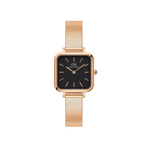 Quadro Studio - Womens square watch - Black & Rose Gold | DW