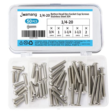Joamang 1/4-20 x 3/4", 1", 1-1/4", 1-1/2", 2" Button Head Socket Cap ...