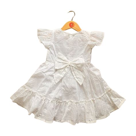 100% Cotton White Schiffli Flutter Sleeves Dress– Cuddly Buddly