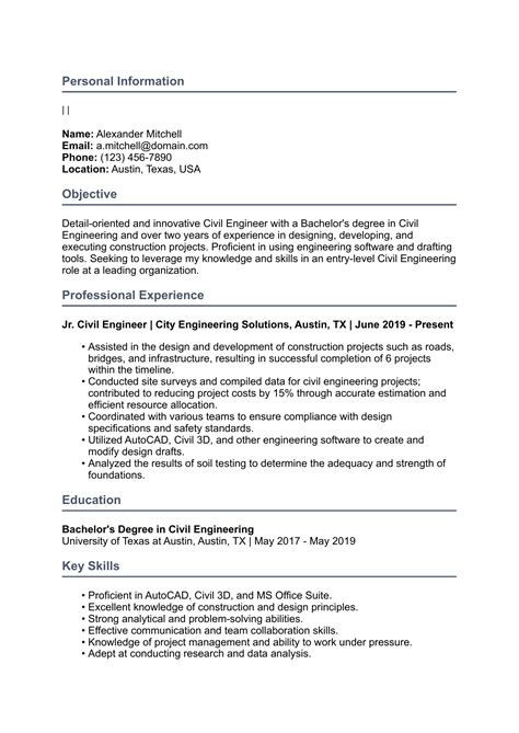 Civil Engineering Resume Examples 的图像结果