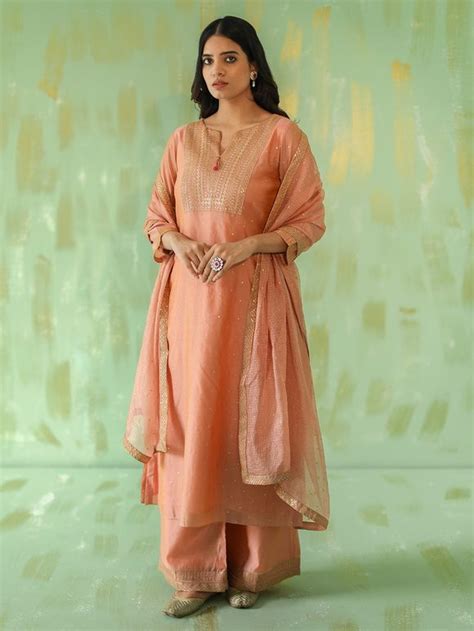 Buy Powder Blue Embroidered Chanderi Suit with Organza Scalloped ...