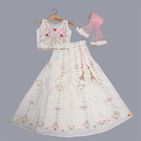 Buy Cream Floral Work Girls Lehenga Choli – Mumkins
