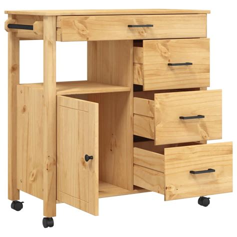 Kitchen Island Table: Vintage Pine Wood Kitchen Trolley with 4 Drawers ...
