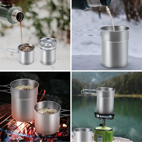 Buy Lixada Stainless Steel Camping Mugs,Stackable Cookware Cup Set with ...