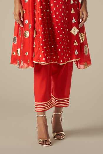 Buy Red Modal, Chanderi Gota Patti, Embroidery Geometric Pattern Kurta ...