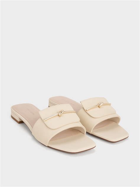 Chalk Knotted Accent Slide Sandals - CHARLES & KEITH IN