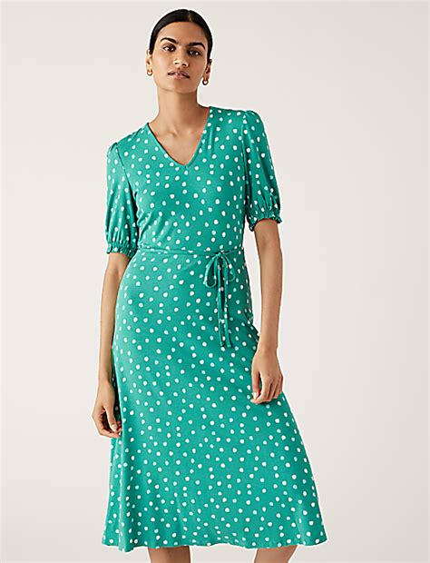 Buy Jersey Polka Dot V-Neck Midi Tea Dress at Marks & Spencer
