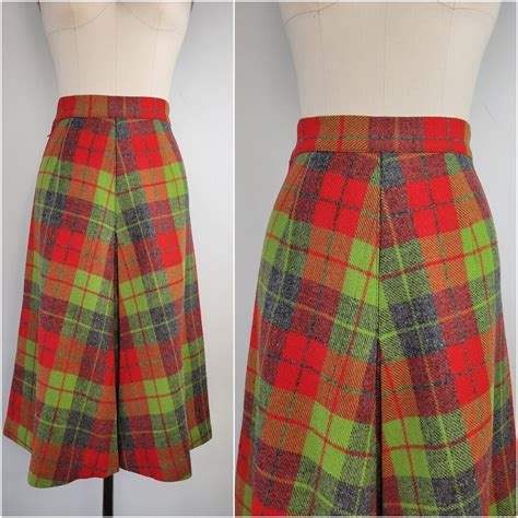 Vintage 1940s Wool Plaid Skirt With Front Pleat Size Small 25W 26W ...