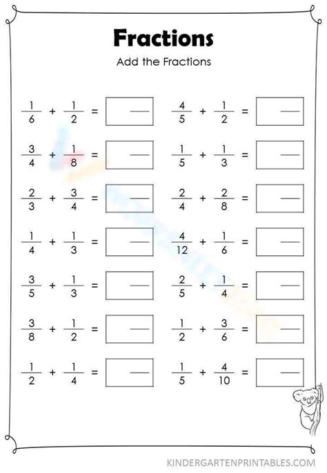 Image result for Free Adding Fractions Worksheet Printable