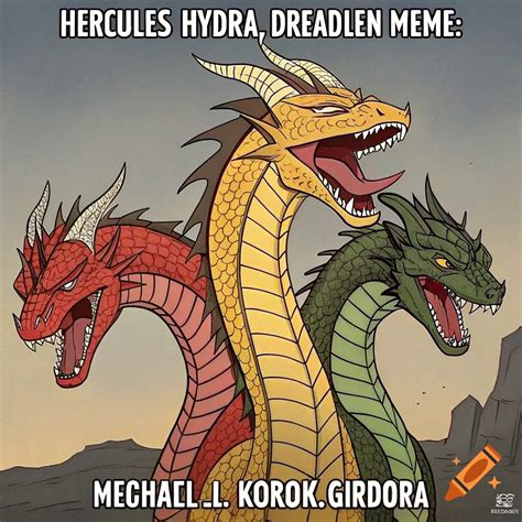 Hercules' Hydra in three-headed dragon meme style on Craiyon