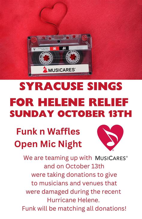 SYRACUSE SINGS FOR HELENE RELIEF [Open Mic], Funk 'n Waffles Syracuse ...