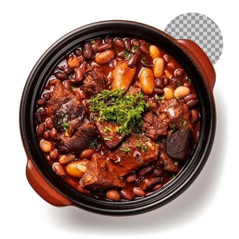 Feijoada guisado de feijão com carne de vaca e porco em fundo ...