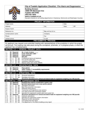 Fillable Online City of Tualatin Application Checklist - Fire Alarm and ...