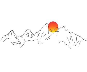 Minimalist mountain line art, sunset drawing, simple outline sketch ...