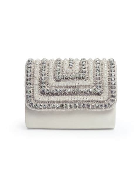 Nysa White Embellished Flap over Clutch Bag