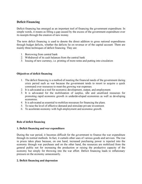 Deficit Financing - Deficit Financing Deficit financing has emerged as ...