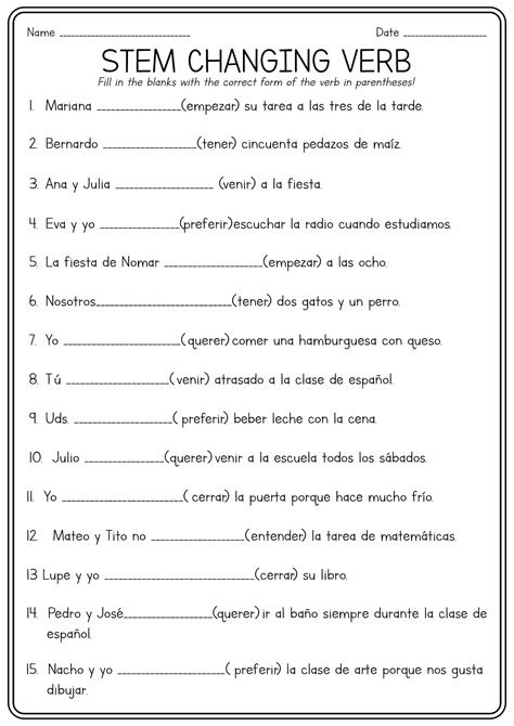 Present Tense Stem Changing Verbs Worksheets | Verb worksheets, Spanish ...