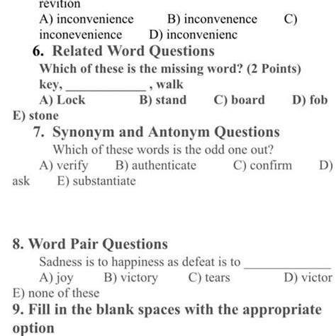 6. Related Word Questions Which of these is the missing word key. Walk ...