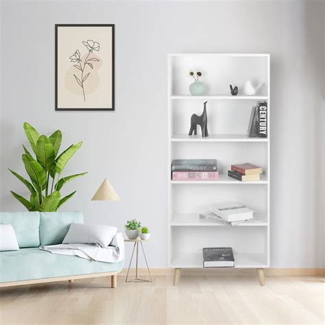 Guarented Brianna White Wooden Bookshelf | 5 Open Shelves | 9.45L x 23 ...