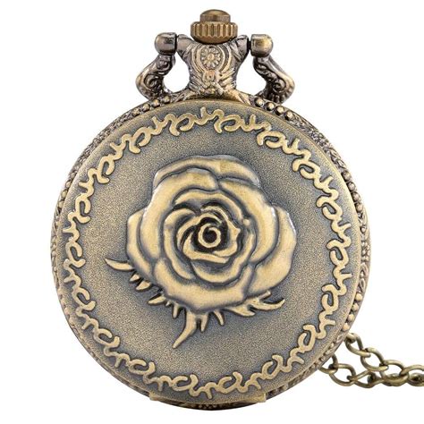 RainSound Unisex-Adult Metal Rose Flower Vintage Pocket Analog Watch ...
