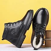 Men's Lace-Up Winter Ankle Boots with Faux Fur Lining, Non-Slip Rugged ...