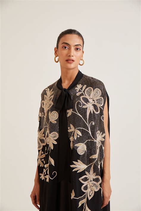 Pankaj & Nidhi - Vera Hand Embellished Bow-tied Cape - Elahe