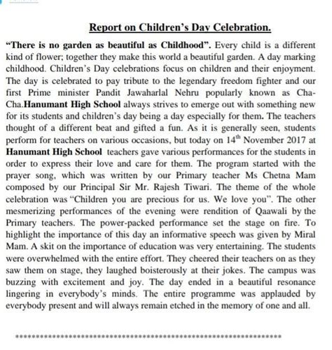 Report writing on children's day celebration in school - Brainly.in