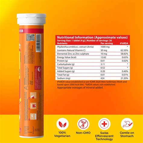 Fast&Up Charge with Natural Vitamin C and Zinc for Immunity - 60 Effer ...