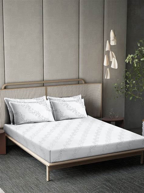OffWhite Floral 400 TC Pure Cotton Fitted Super King Double Bedsheet w ...