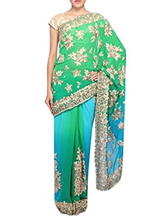 Buy Kalki Fashion Shaded saree in green and turq blue embellished in ...