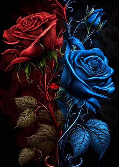 Red and Blue Roses Digitally Created Art Instant Download - Etsy | Mavi ...