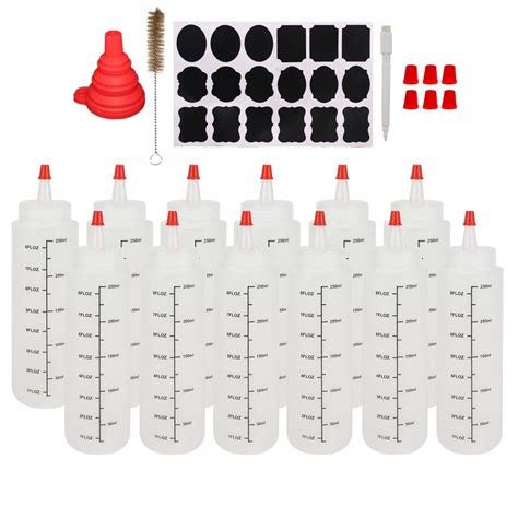 Belinlen 12 Pack 8-Ounce Plastic Squeeze Bottles with Red Tip Caps and ...