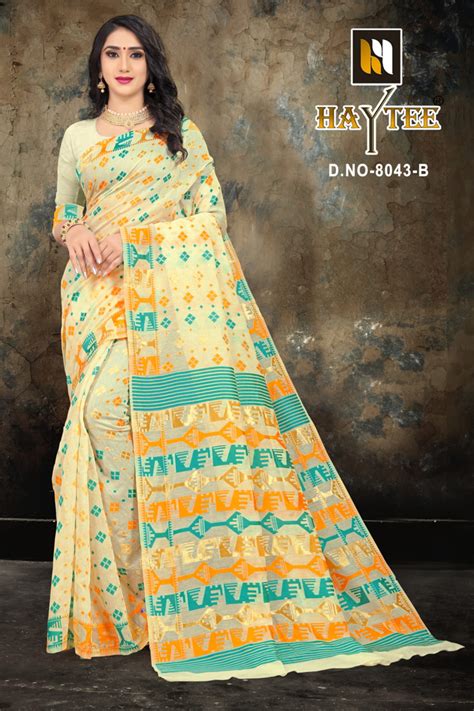 Haytee Arabic 8043 Poly Cotton Running Wear Saree Collection :textileexport