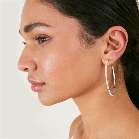 Buy Silver Thin Crystal Hoop Earring Online - Accessorize India