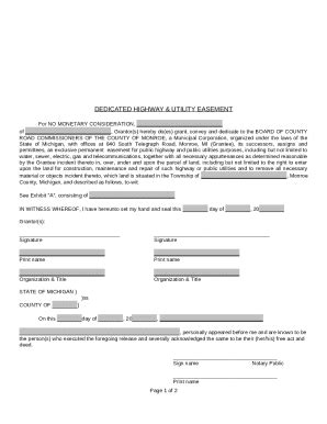Dedicated Highway & Utility Easement Doc Template | pdfFiller