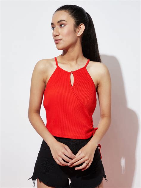 Girls Ribbed Cotton Red Top – Spunkies