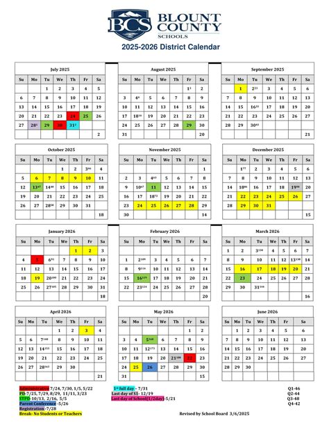 BLOUNT COUNTY SCHOOLS 2025-2026 Calendar Revised [PDF] - EduCounty