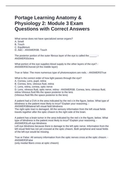 Portage Learning Anatomy & Physiology 2: Module 3 Exam Questions with ...
