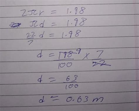 Find the diameter of a circle ⭕ whose circumference is 1.98 - Brainly.in