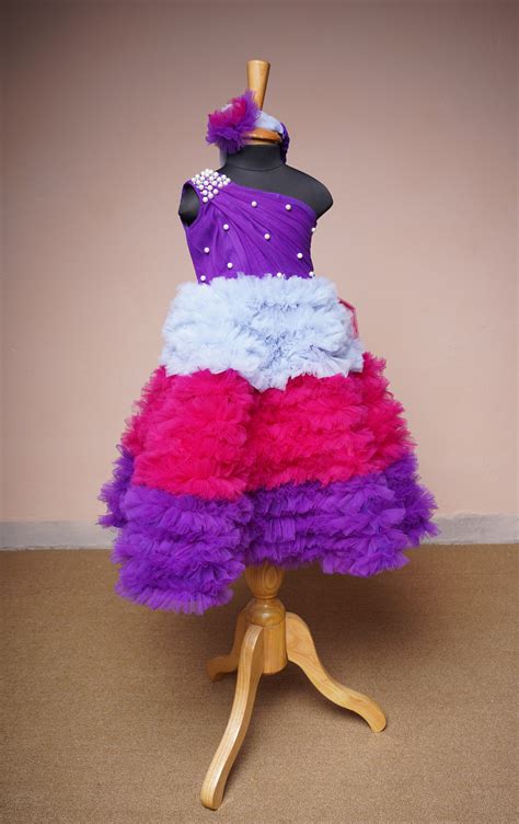 Multi Colour Net with Special Pearl and Flowers Work in Girl kid ...