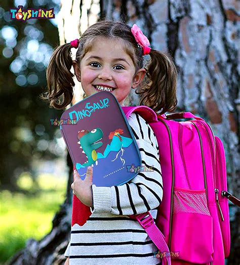 Toyshine Blue Mauve Dinosaur Hardtop Pencil Case with Compartments - K