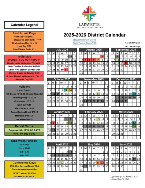 Lafayette Parish School Calendar 2025-2026 | Louisiana