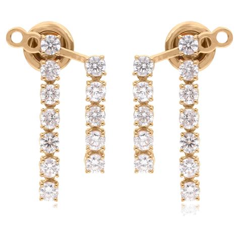 1.92ct Diamond Double Bar Jacket Earrings 14 Karat Yellow Gold Handmade ...